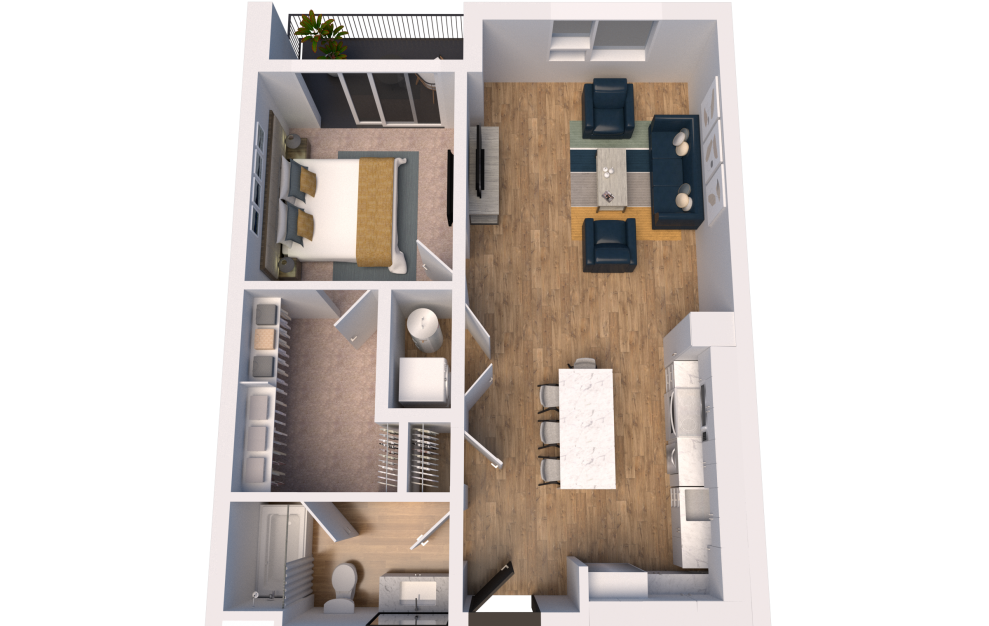 B4-Alt - 1 bedroom floorplan layout with 1 bath and 784 square feet. (3D)