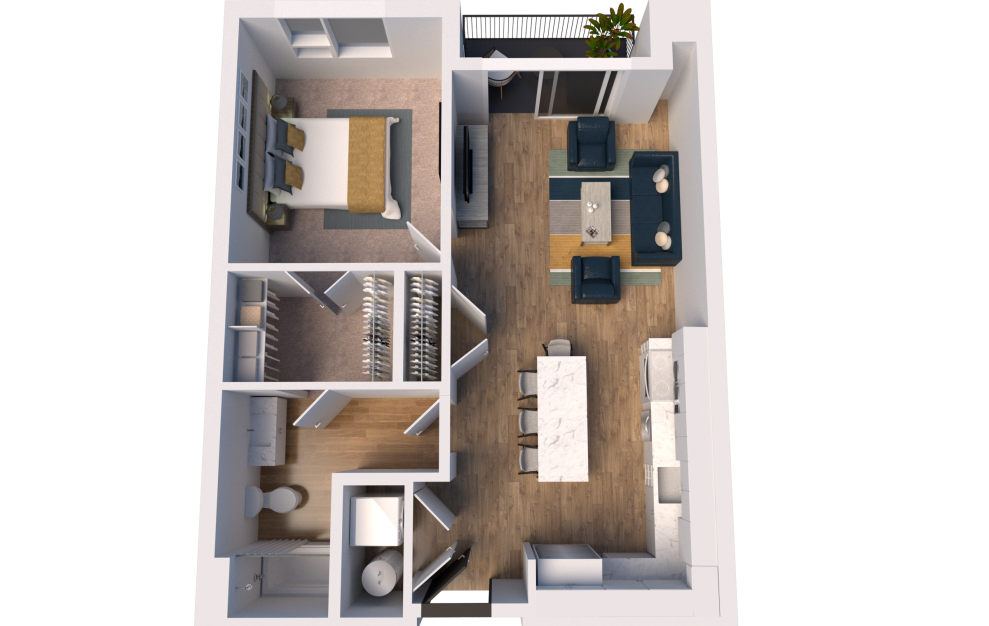 B4 - 1 bedroom floorplan layout with 1 bath and 783 square feet. (3D)