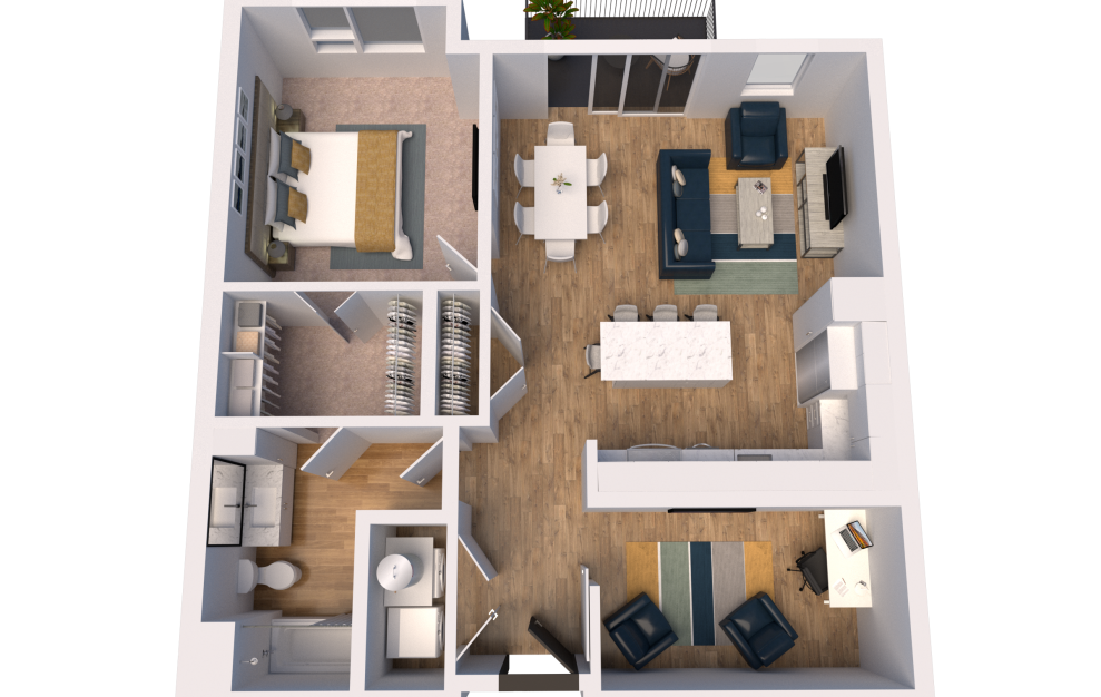 B6 - 1 bedroom floorplan layout with 1 bath and 935 square feet. (3D)