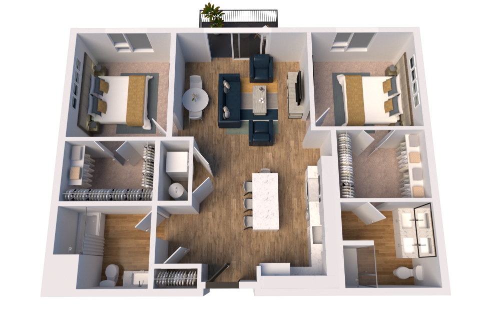 C6 - 2 bedroom floorplan layout with 2 baths and 1194 square feet. (3D)