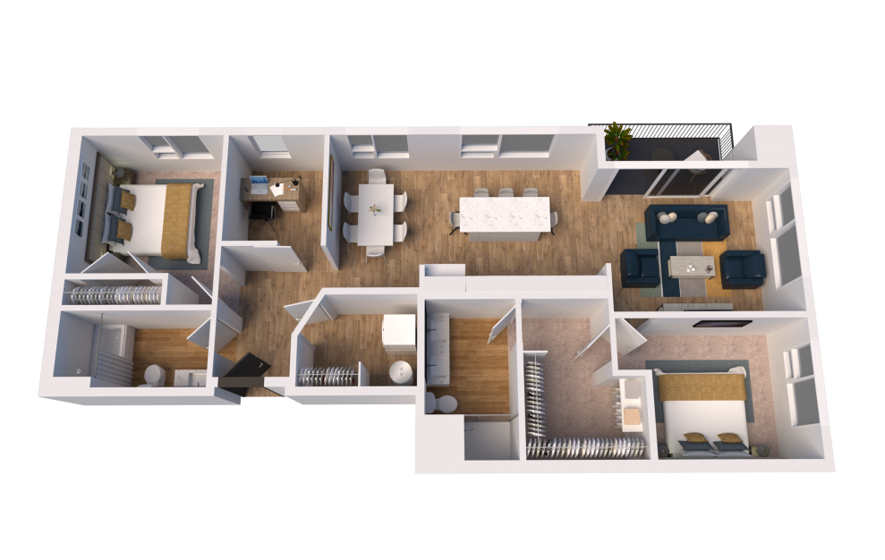 C7 - 2 bedroom floorplan layout with 2 baths and 1313 square feet. (3D)