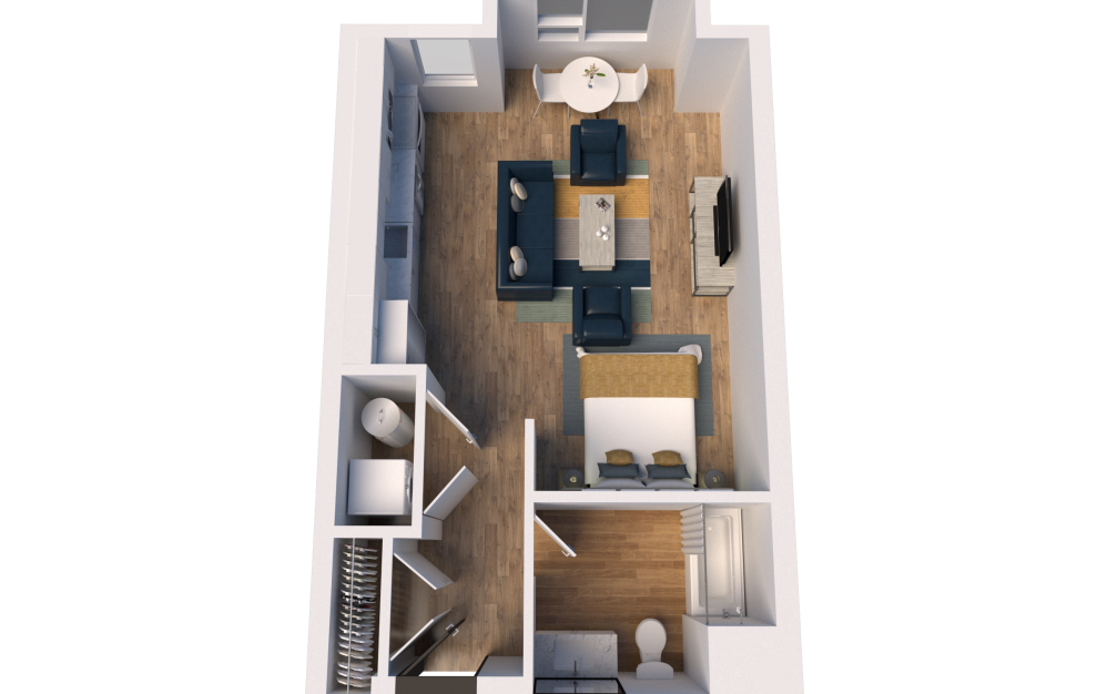 S1A - Studio floorplan layout with 1 bath and 586 square feet. (3D)